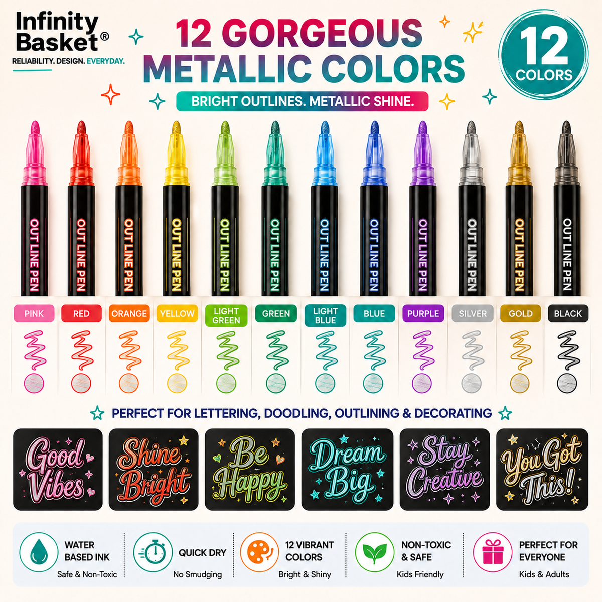 12 Color Magic Outline Marker Pens for DIY Crafts, Cards & Journals