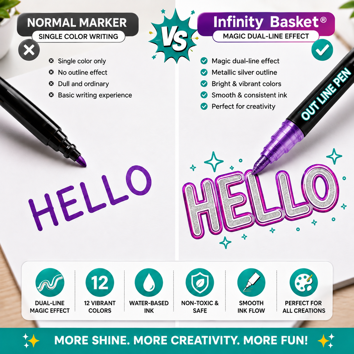 12 Color Magic Outline Marker Pens for DIY Crafts, Cards & Journals