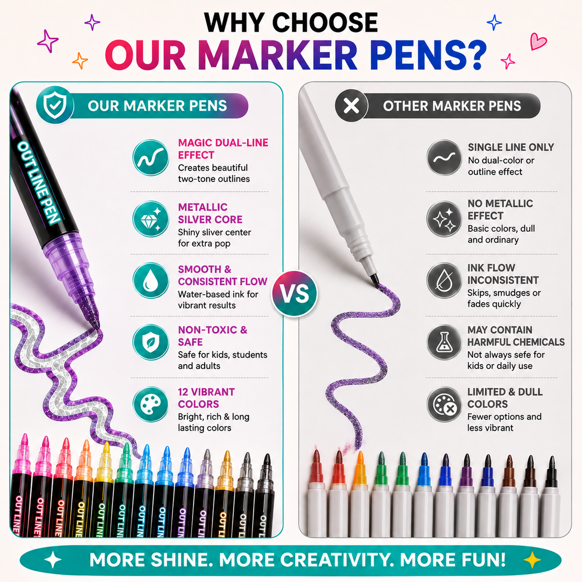 12 Color Magic Outline Marker Pens for DIY Crafts, Cards & Journals