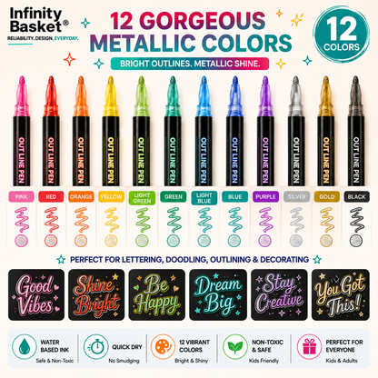 12 Color Magic Outline Marker Pens for DIY Crafts, Cards & Journals